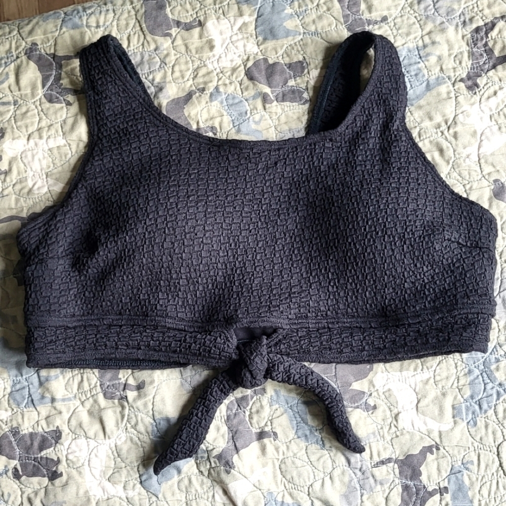 Textured Knotted Bralette Padded Swim Bikini Top